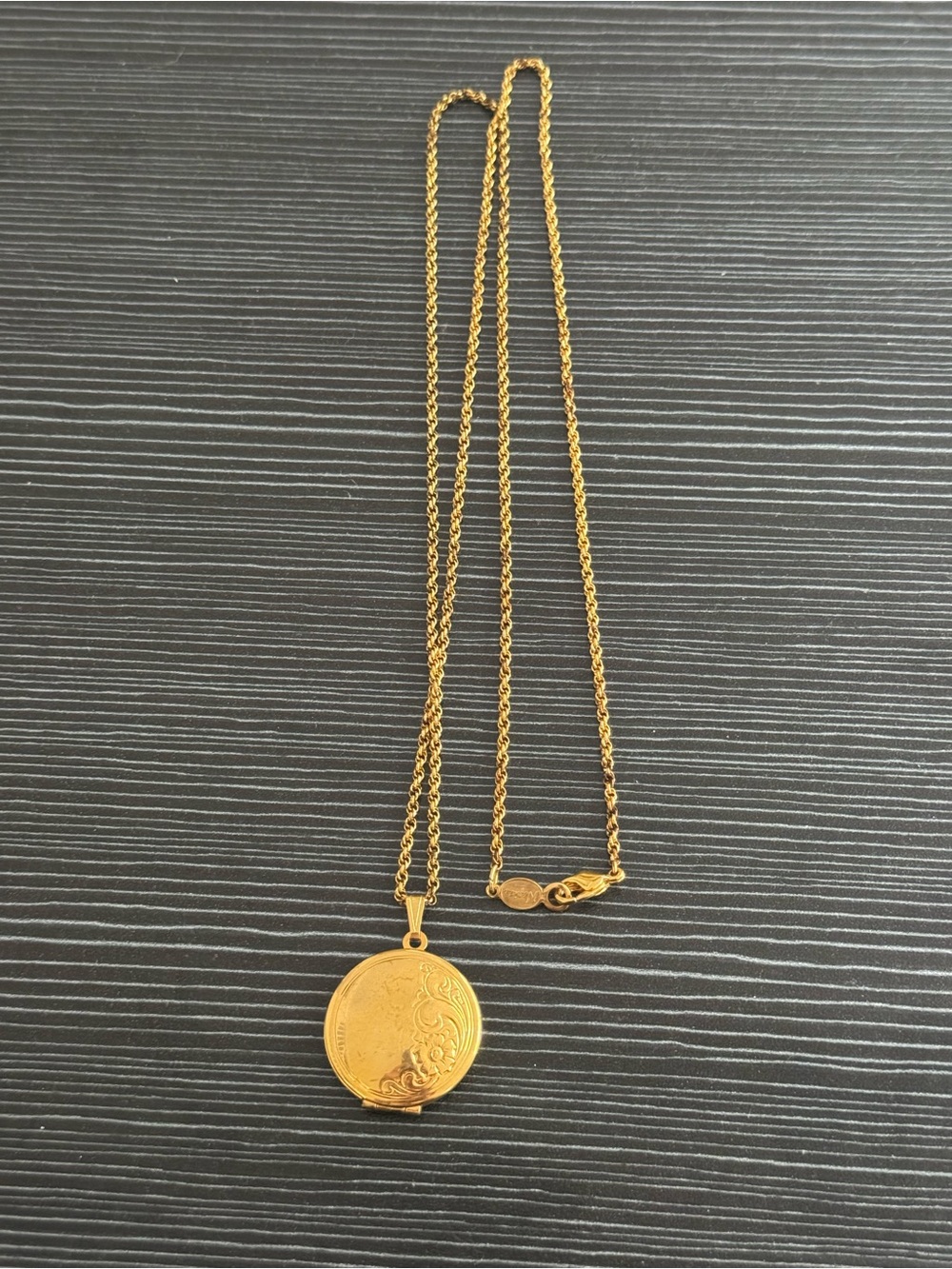 Napier Gold-Tone Engraved Round Locket Necklace 16 inches Locket